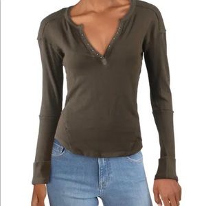 Free People Military Mix Henley - Color Army Size Small